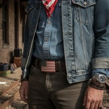 Men Women Belt Buckle Metal Silver United State America USA Flag Red Blue Casual