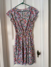 GAP M Summer Dress Pink Floral V-Neck Flutter Sleeve Fit & Flare NWOT