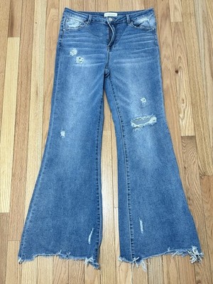 Risen Jeans Women's Bootcut Flare Bell Bottoms Distressed Size 13/31 Stretch