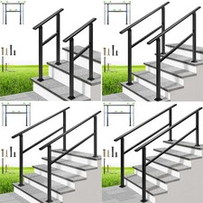 Outdoor Stair Handrail 2-6 Step Adjustable Railing Galvanized Steel Black 2 Pack