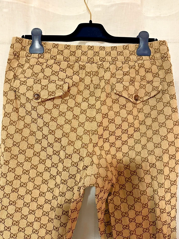 Gucci GG Marrón Lienzo Jacquard Algodón Monograma Pantalones Gucci Talla 46 Foto 4 de 4