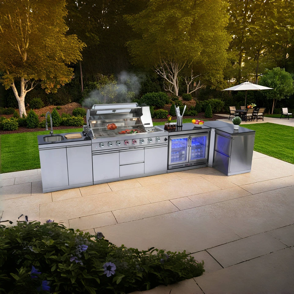 157in Deluxe 6-Burner Outdoor Kitchen Grill Island w/ Cabinets + Cooler + Sink - Image 3 of 4