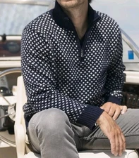 Long Wharf SeaWell 1/4 Zip Fisherman's Sweater Black/White Stand-up Collar XXL