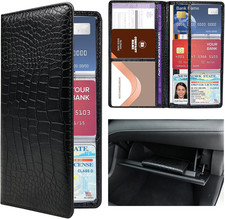 Car Registration and Insurance Holder with Magnetic Closure, Black Glove Box Car