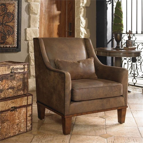 Uttermost Clay Transitional Wood Faux Leather and Foam Arm Chair in Brown - Picture 6 of 7