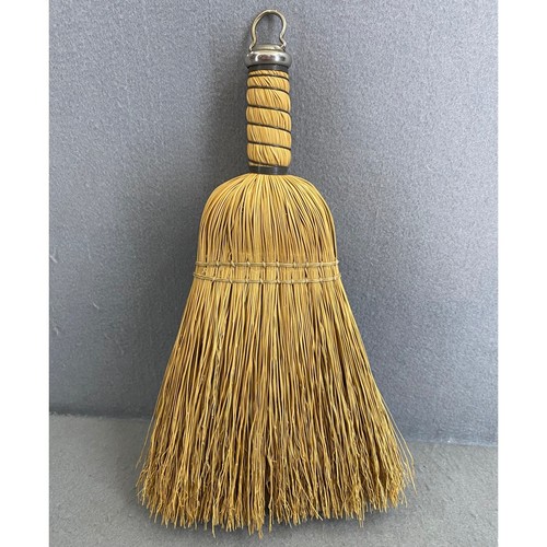 Vintage Handmade Straw Whisk Broom Wire Wrapped Handle Metal Hanging Loop