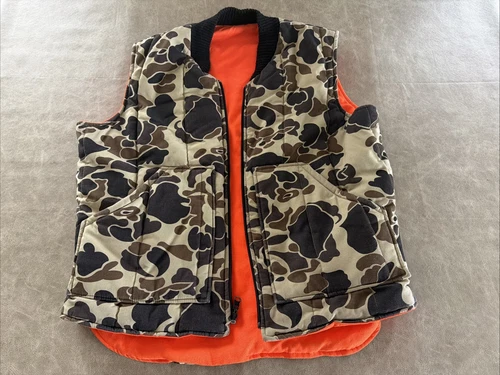 Vtg Walls Camo / Orange Vest Reversible Insulated Hunting 90s USA Men's Large - product listing photo