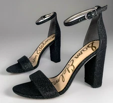 Sam Edelman Womens Yaro Black Glitter Block Heel Sandals Ankle Strap Open Toe, 8