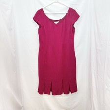 Coldwater Creek Silk Dress 14 Pink Cap Sleeve Slit Panel Hem Midi Sheath