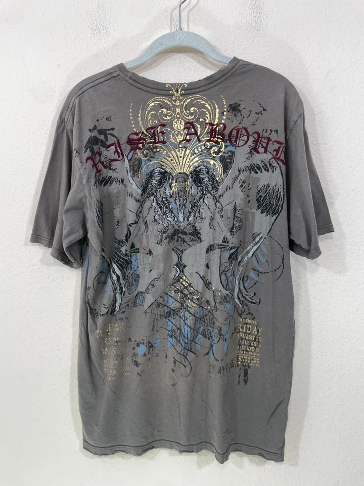 Monarchy GRANDE Y2K Oro Bordado Grunge Gótico Envejecido Camiseta Ajustada Marrón Foto 2 de 4