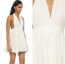 LoveShackFancy White Swiss Dot Halter Mini Dress Summer Flowy Adjustable Size 2