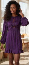 ASTR The Label Purple Floral Satin Puff Sleeve Mini Dress Size 14 Ruffle Hem
