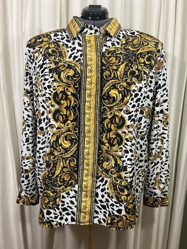 Vintage 90s Blouse Animal Baroque Print Long Sleeve Button Up Plus Size 24 - Picture 5 of 19