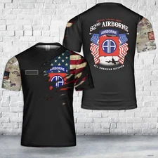 Custom Name US Army 82nd Airborne Paratrooper T-Shirt 3D Gift Father Men Black