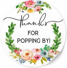 Thanks for Popping by Favor Stickers: 120 Pcs, 1.6 Inch round | Watercolor Flora