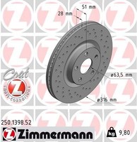 2X Zimmermann Bremsscheibe 250.1398.52 FüR Ford