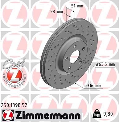 2X Zimmermann Bremsscheibe 250.1398.52 FüR Ford-image