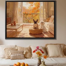 Oil Painting French Bulldog Canvas Print Dog Artwork for Living Room Decor