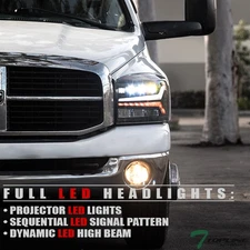 Topline For 2006-2009 Dodge Ram Full LED Sequential Projector Headlights - Black