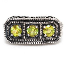 2CT Natural Peridot 925 Solid Sterling Silver Filigree Ring Jewelry Sz 8 FB9-3