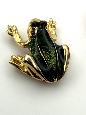 Ballou Reg d Gold Frog Pin With Green Enamel