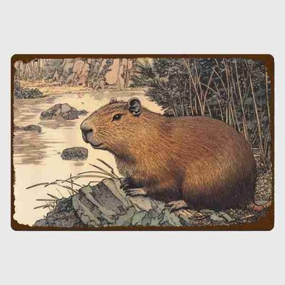 Blechschild Capybara Wasserschwein Vintage Metallschild TEL5122