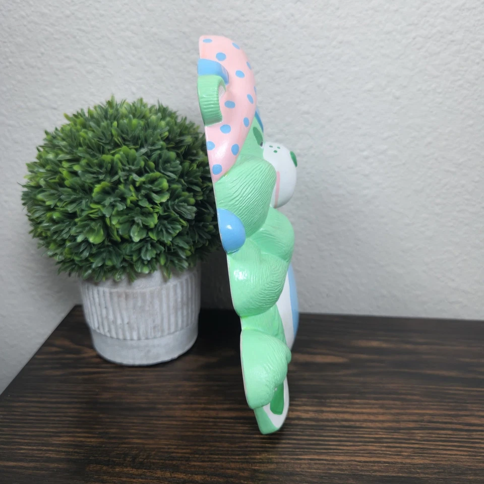 Raro Vintage Cerámica Cuidado Oso Decoración Pared Verde Dormitorio Oso Luna Estrella 1985 BM Foto 4 de 4