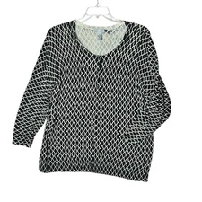 Catherines Top 1X  18/20 Snap Black White Trellis Sweater Plus Size Cardigan