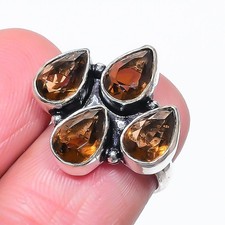 Smoky Quartz Pear Shape Gemstone Ring Handmade Beautiful Jewelry 5.75" FR 2573