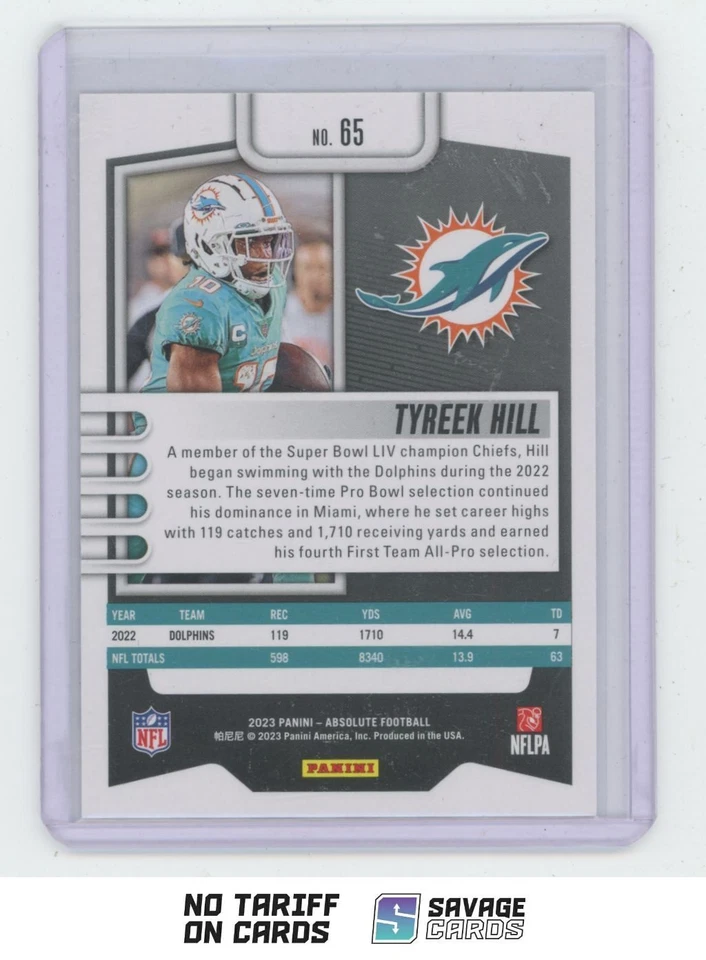 2023 Panini Absolute Tyreek Hill #65 Miami Dolphins - Image 2 of 3