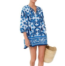 TUCKERNUCK Tnuck Beach Capri Blue Majolica Tile Bondi Boho Coverup XS VNeck