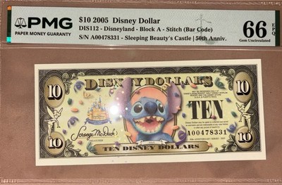 2005 Stitch $10 Disney Dollar Sleeping Beauty's Castle PMG Certified 66 EPQ