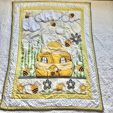 Mackenzie Childs Baby Bee 2 Pc Bedding Set Toddler Crib Quilted Blanket Skirt