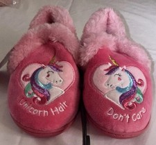 Koala Kids Girls Unicorn Slip-On Slippers, Pink Embroidered, Size 7-8
