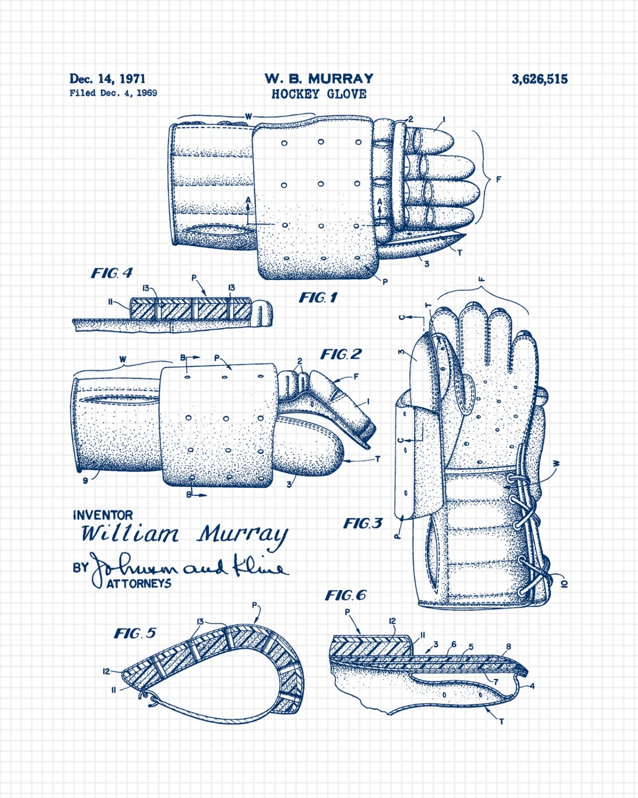Classic Hockey Patent Prints 6 (8x10) for Home Work Office Gym School Coach Fans