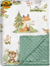 Baby Blanket Boys Girls Soft Double Layer Minky Woodland Animal 30x40 Inch