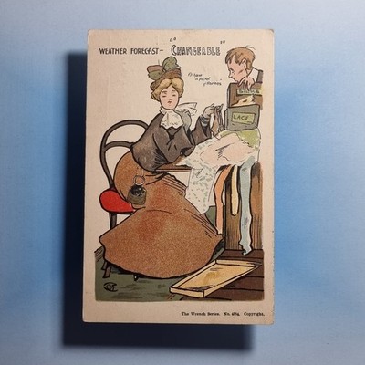 G F Christie Comic Postkarte 1905 Seidenstrümpfe Verkäufer Wettervorhersage