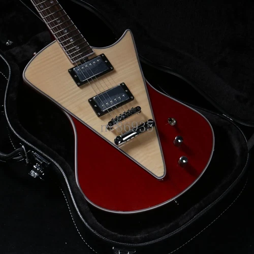 Red Electric Guitar Nature Flamed Maple Top Fan Inlayy Chrome Hardware Free Ship
