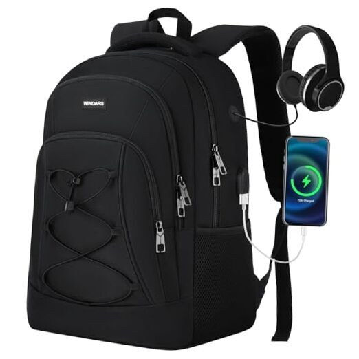 Men's & Women's Casual 15.6 Inch Black School Backpack for Teens