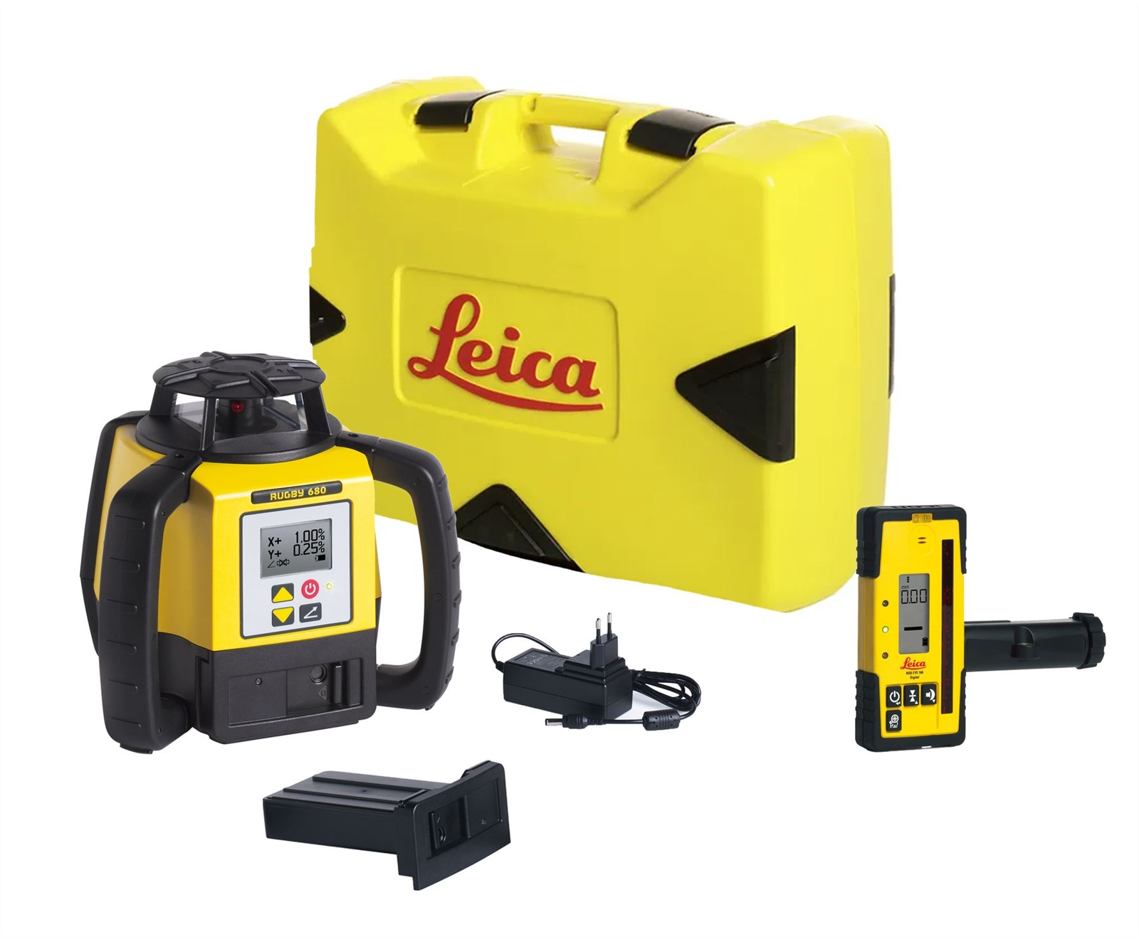LEICA Rugby 680 Case RE160 Li-ion Rotating laser With Rod Eye Digital Receiver