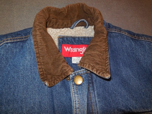 Wrangler Vtg Men L Denim Jean Jacket Zip/Snap Coat Corduroy Collar W/ Sherpa - Picture 4 of 14