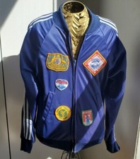 Vintage 70s TENNIS Track Top PATCHES USA Australia Navy 1970s Acetate Satin XS