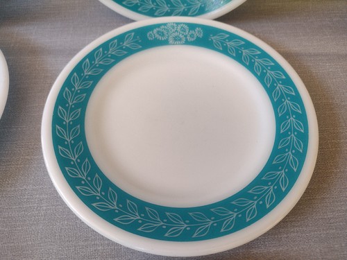 Pyrex Tableware Corning Turquoise Laurel Leaf 6.75" Side/Dessert Plate Set of 6 - Picture 7 of 12