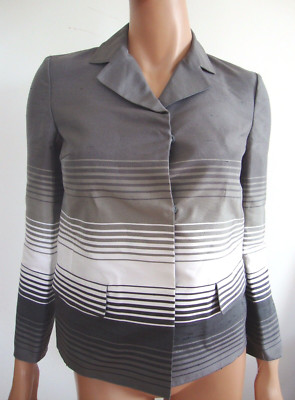 $1540 NEW JIL SANDER NAVY Gray White Striped 100% SILK Jacket IT-32 XS ITALY