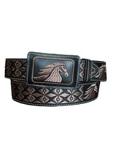 Cinto Vaquero Bordado De Piel Western Leather Cowboy Belt Horse Caballo