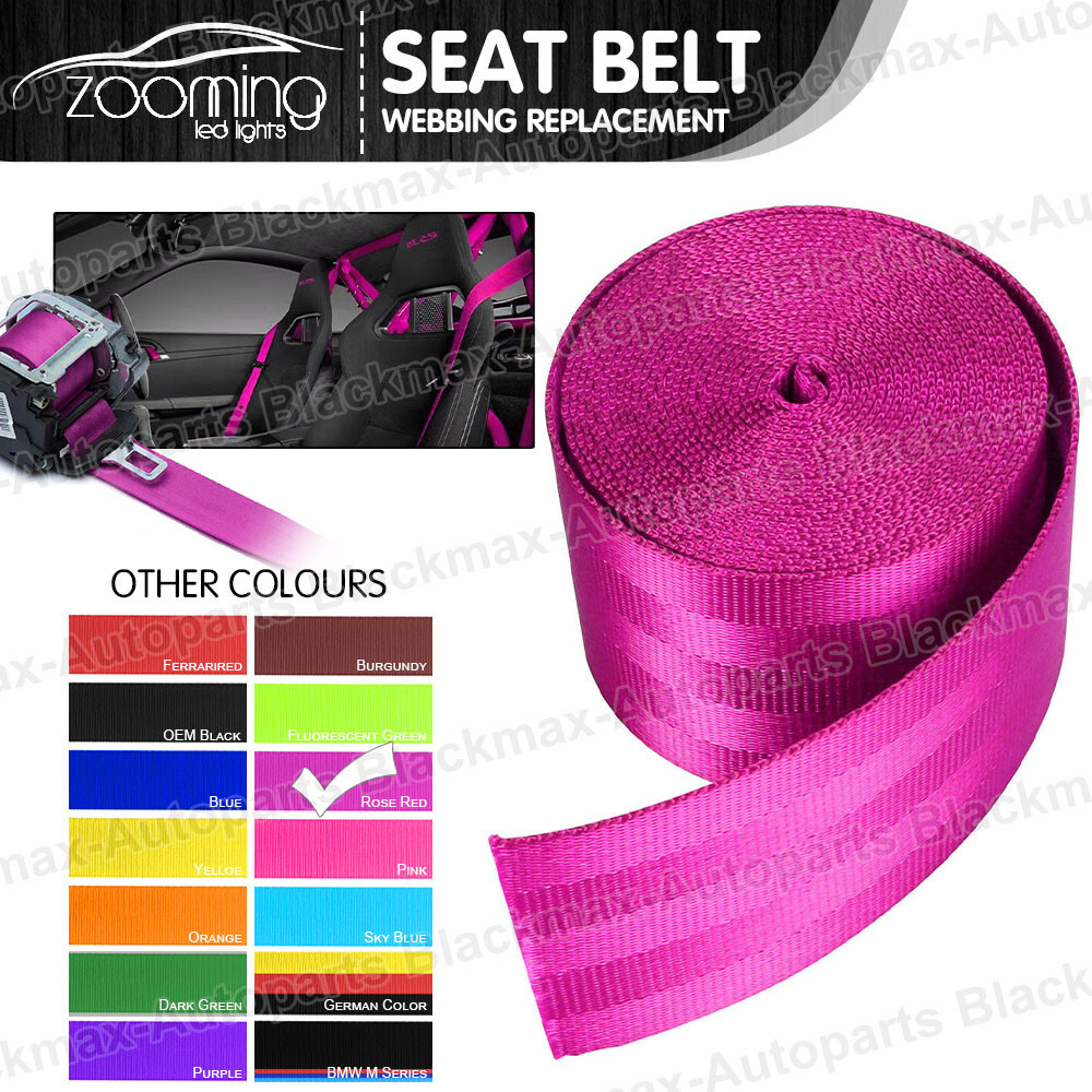 Rose Red Racng Front 3 Pont Safety Retractable Van Car Seat Lap Belt