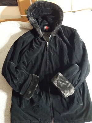 GALLERY Faux Fur/VELVET Fully Lined  Black Coat Size Large for Women
