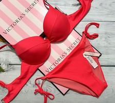 Victoria's Secret Swim Twist Removable Push-Up Bikini Side Tie Bottom Set Coral