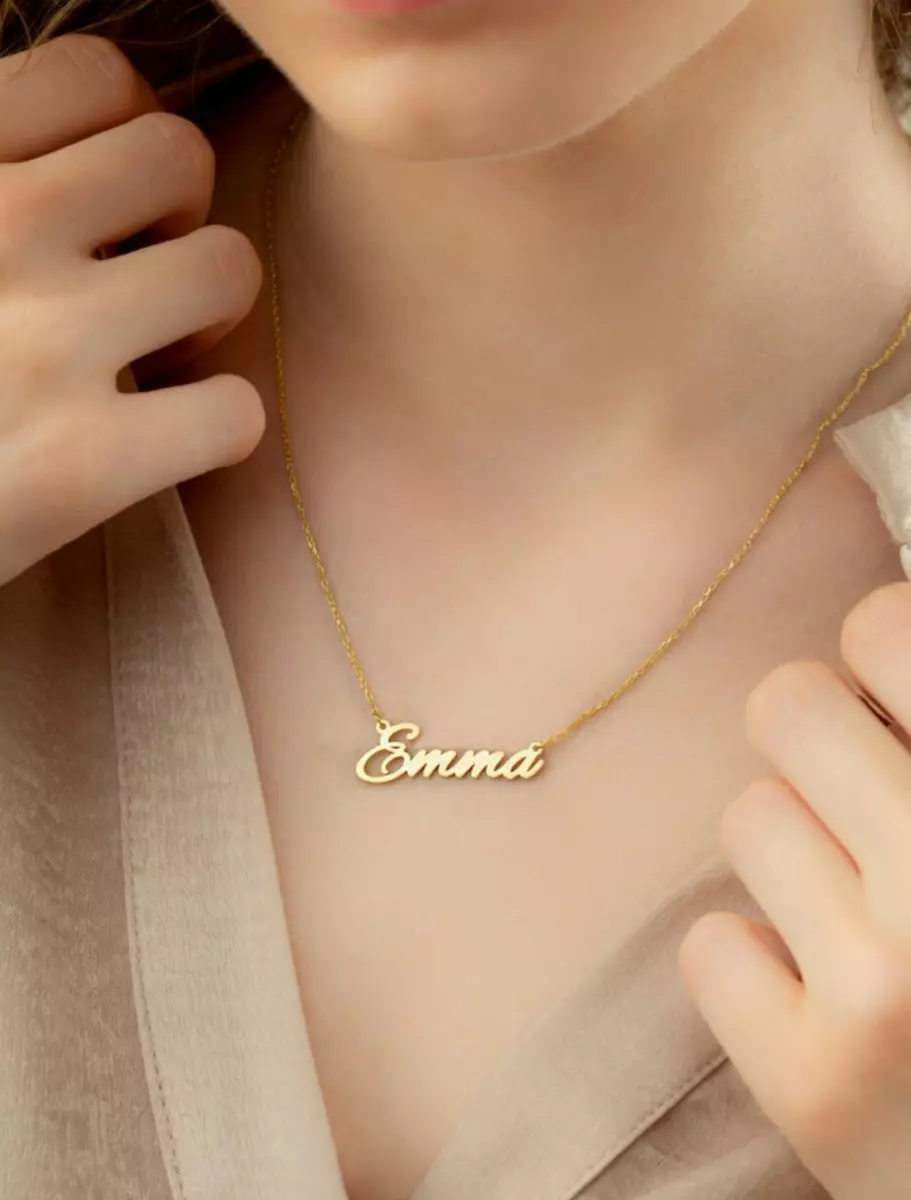 14K Solid Gold Cursive Name Necklace Personalized Family Necklace Friends  Gift. | eBay