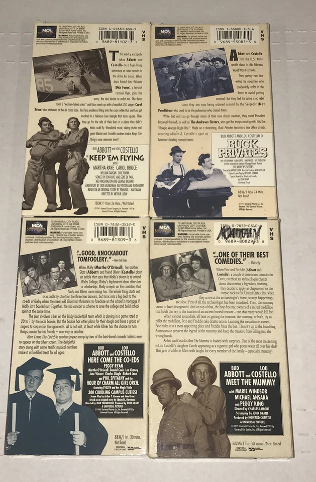 x4 Abbott & Costello Movie VHS Lot Keep Em Flying MUMMY Buck Privates CO-EDS Foto 4 de 4